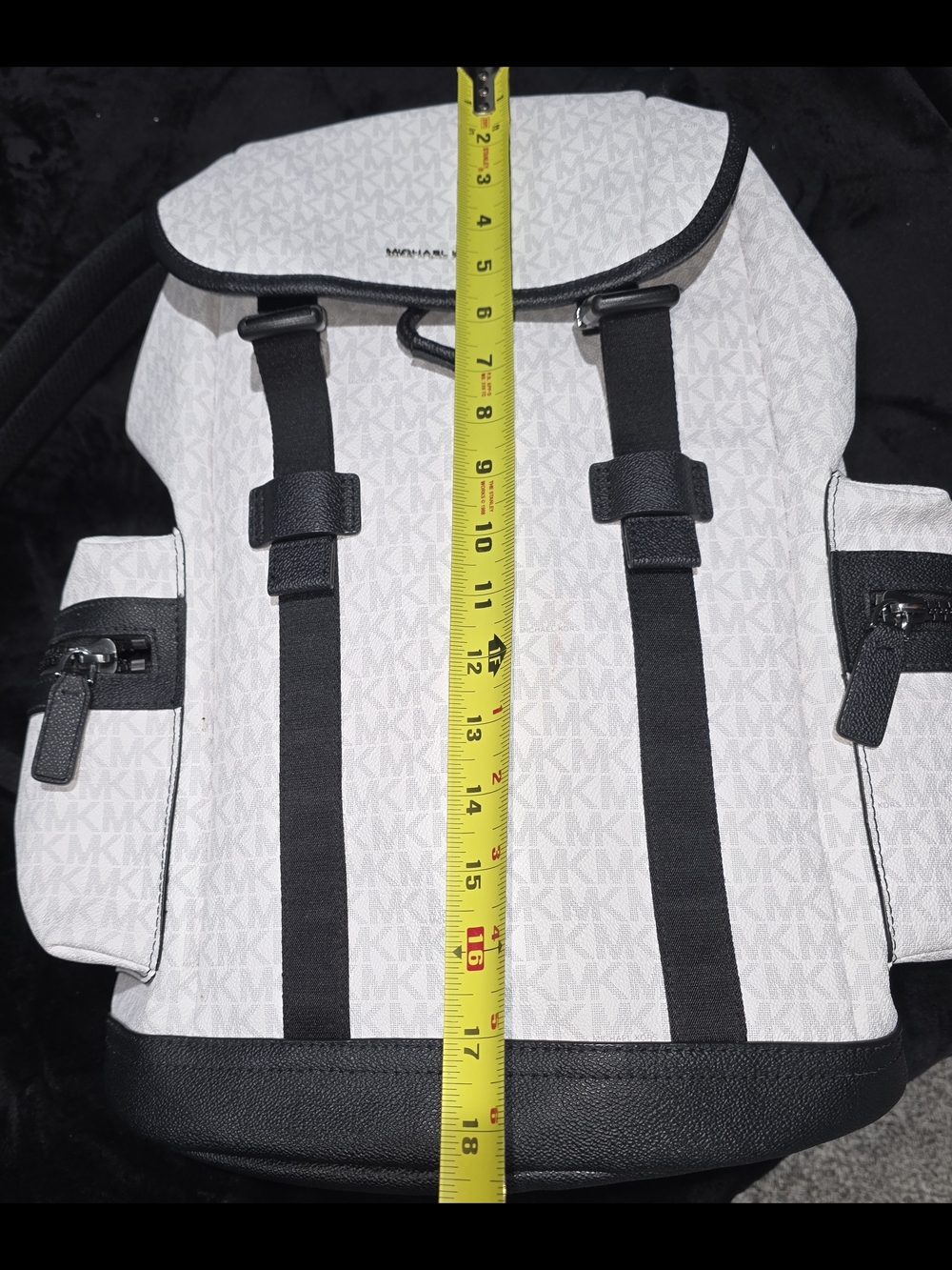 Michael Kors White and Black Monogram Backpack w/leather care kit - Picture 5 of 6